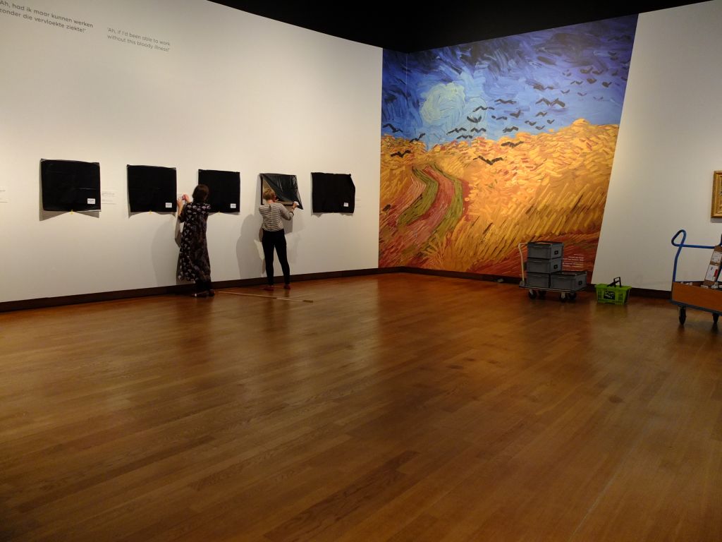 Wide shot gallery of Van Gogh Museum during preparations for the exhibition "On the Verge of Insanity:  Van Gogh Museum"