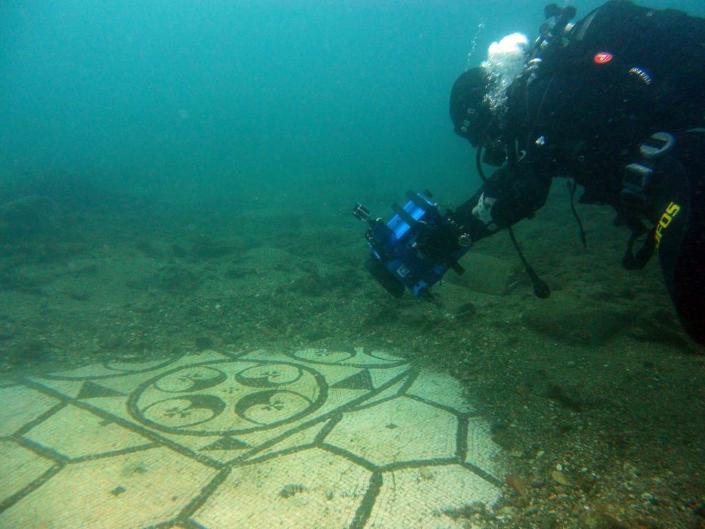 Black and white mosaic Underwater Baiae