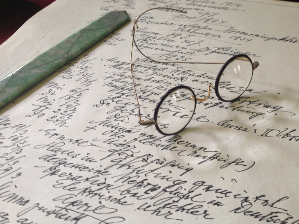 Sigmund Freud's spectacles on his desk at the Freud Museum, London