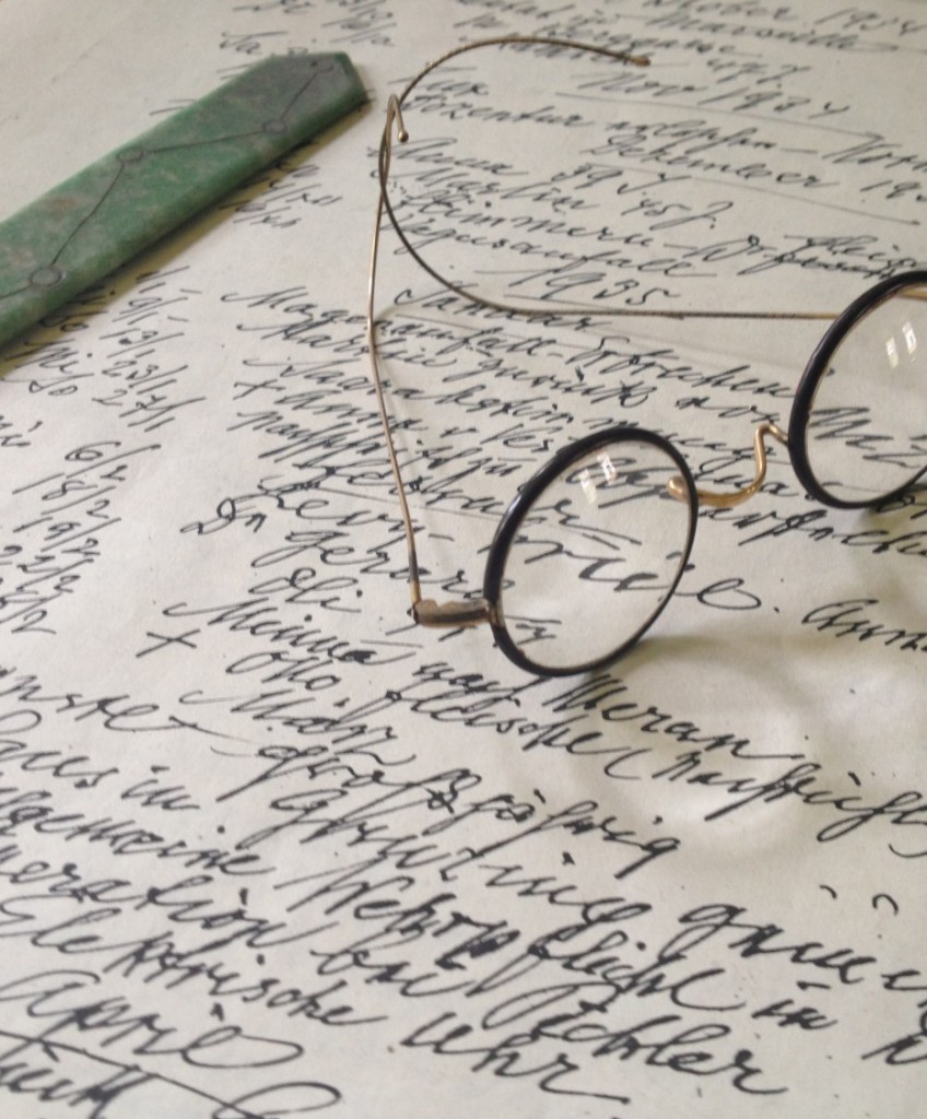 Sigmund Freud's spectacles on his desk at the Freud Museum, London